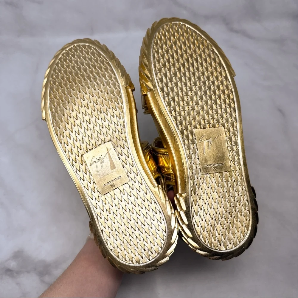 NEW Giuseppe Zanotti Blabber Gummy Chrome Gold Leather Platform Dad Sandals 36